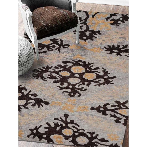 Jensendistributionservices 9 x 12 ft. Hand Knotted Wool Floral Rectangle Area Rug, Beige & Brown MI1542340